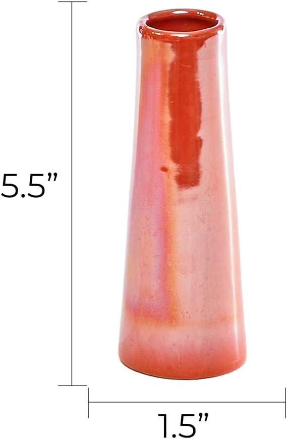 Chive - Set of 6 Galaxy, Small Cylinder Ceramic Bud Flower Vase, Unique Single Flower Decorative Floral Vase for Home Decor, Bulk (Orange)