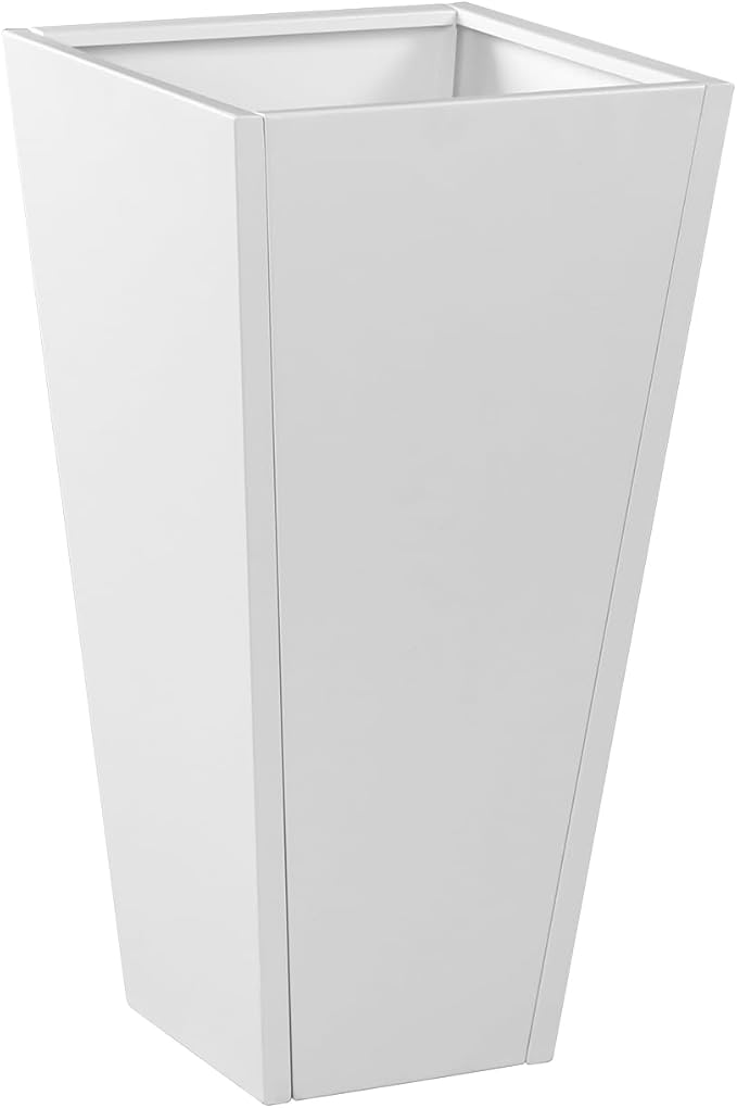 Tall Tapered Planter Taper Metal Modern Flower Plant Pot White Square Galvanized Steel Planter 26 In Indoor Outdoor for Front Porch Garden Patio Grande Plant Tree Commercial Residential Heavy Duty