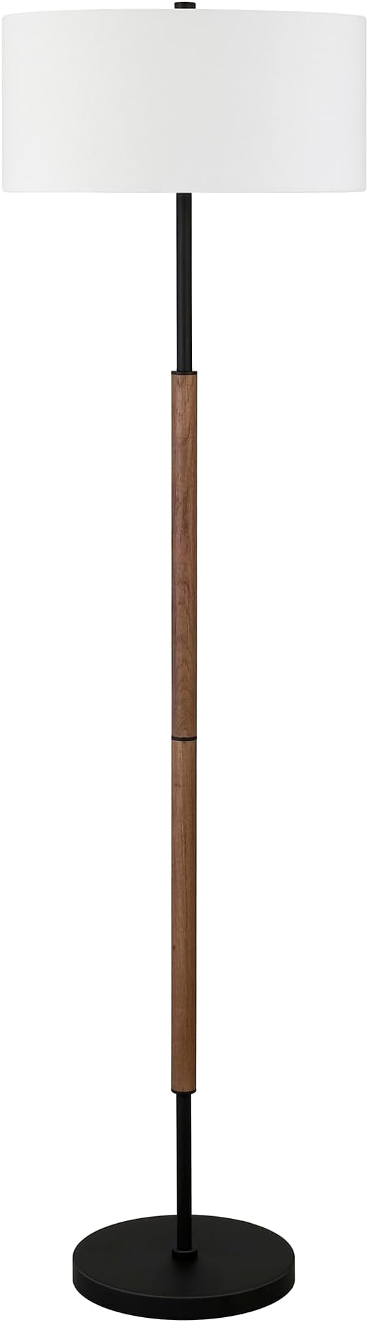 Henn&Hart 2-Light Floor Lamp with Fabric Shade in Blackened Bronze/Rustic Oak/White, Floor Lamp for Home Office, Bedroom, Living Room, 61" Tall