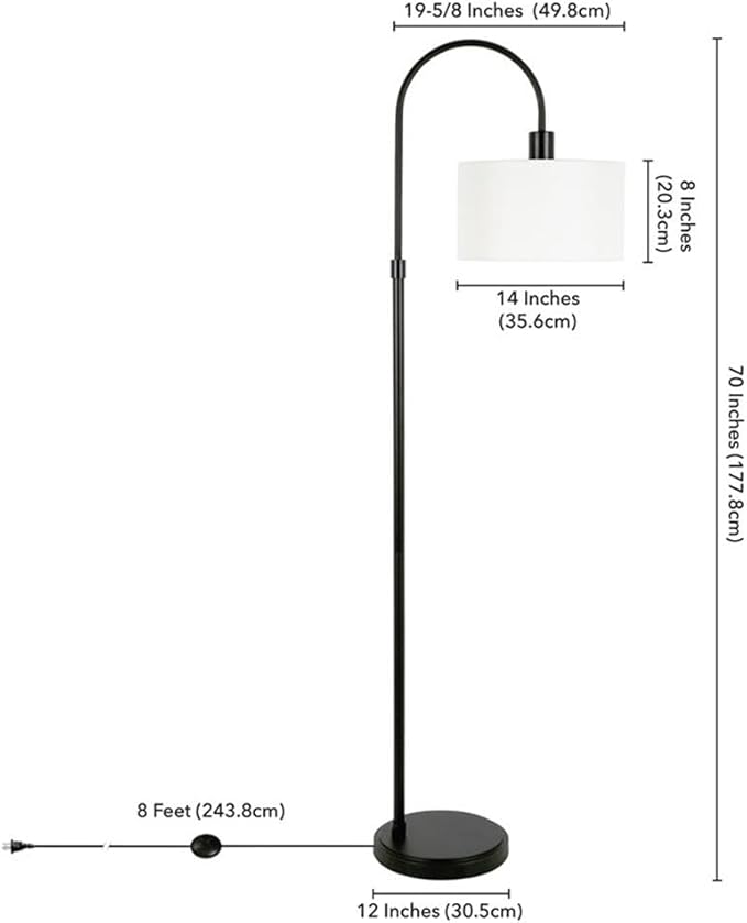 Veronica Arc Floor Lamp with Fabric Shade in Blackened Bronze/White