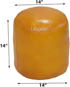 PF12 Goat Leather Handmade Eco-Friendly Mustard Pouf - 14" x 14" x 14", Solid Pouf, Recycled Foam with Fibre Fill Stuffed