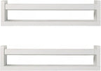 Nursery Book Shelves | Set of 2 Wood Floating Shelves for Kids Room, Kitchen Spice Rack, or Rustic Wall Mounted | Farmhouse Bathroom Décor (White)