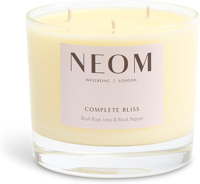 NEOM- Complete Bliss Scented Candle, 3 Wick | Blush Rose, Lime & Black Pepper | Essential Oil Aromatherapy Candle | Scent to De-Stress