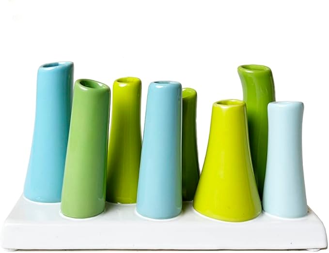 Chive - Pooley 2, Ceramic Flower Vase, 8-Tube Shape (Scout Blue with Blue and Green)