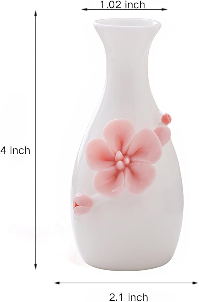 Handmade Ceramic Small vase Creative mini vase Home Decoration Ornament with 3D Floral Design (3D Flowers-4PCS)