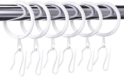 Hotop 30 Pcs Metal Drapery Curtain Rings 0.98/1.26/1.65 inch Interior Diameter and 30 Pcs Hanging Curtain Drapery Pin Hooks for Window Door Shower(32 mm,White)