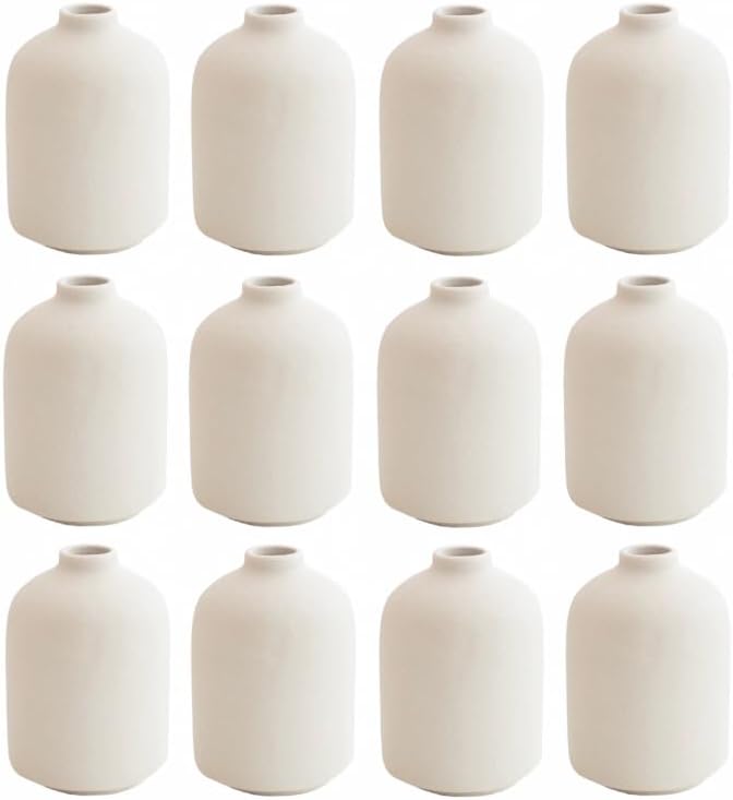 Modern White Small Ceramic Vase Set of 12 for Living Room Bedroom 4.13'' Minimalist Fresh Flower Vases for Home Decor Office Fireplace Centerpieces Nordic Style Gift for Fake Plant 12 Pack
