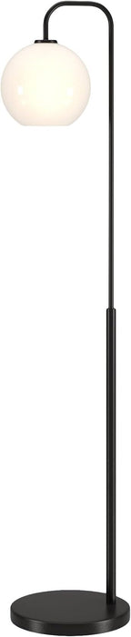 Harrison Arc Floor Lamp with Glass Shade in Blackened Bronze/White Milk