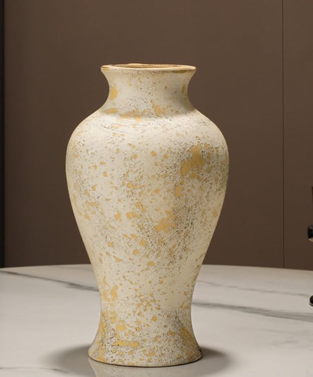 Rustic Vintage Ceramic Vases ，White Terracotta Decorative Flower Boho Vintage Large Vase for Living Room Bedroom Kitchen Office Decor Centerpiece Table Decorations 10.24Inch