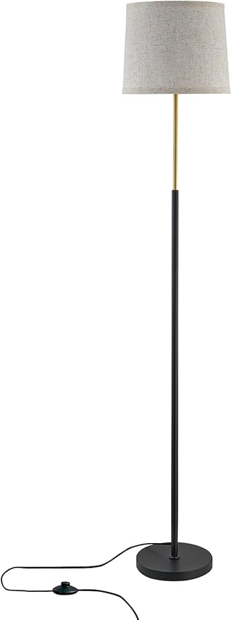 60" Modern Floor Lamp for Living Room Bedroom, Standing Lamp with Oatmeal Linen Lampshade, Tall Lamp with A19 9W 3 Color Temperature Bulb, Foot Switch Control, Black & Gold