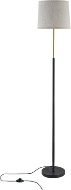 60" Modern Floor Lamp for Living Room Bedroom, Standing Lamp with Oatmeal Linen Lampshade, Tall Lamp with A19 9W 3 Color Temperature Bulb, Foot Switch Control, Black & Gold