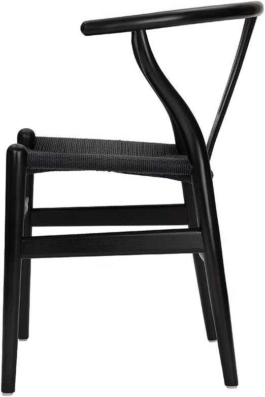 Tomile Set of 2 Bone Chair Solid Wood Y Chair Mid-Century Armrest Dining Chair, Hemp Seat (Wood - Black)