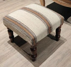 Handmade Jute Soft Ottomans Square Shape Stool for Sitting and Foot Rest with Wooden Legs, Entryway Modern Stool for Living Room, Bedroom (White Wool, L 15.74 x W 15.74 x H 14 inch)