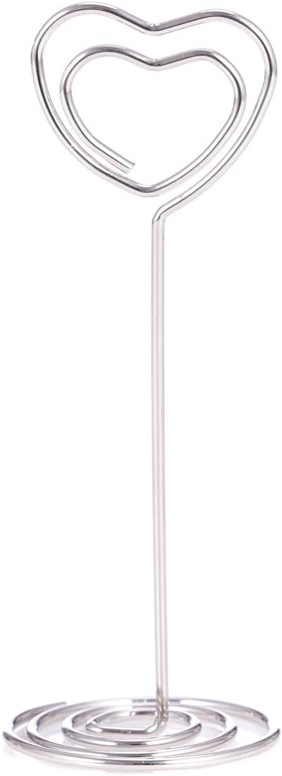 12pcs Table Number Holders Metal, 3.35 inch Place Card Stands for Wedding Centerpieces, Birthday Party - Table Card & Photo Picture Holders (Silver-Heart Shaped)