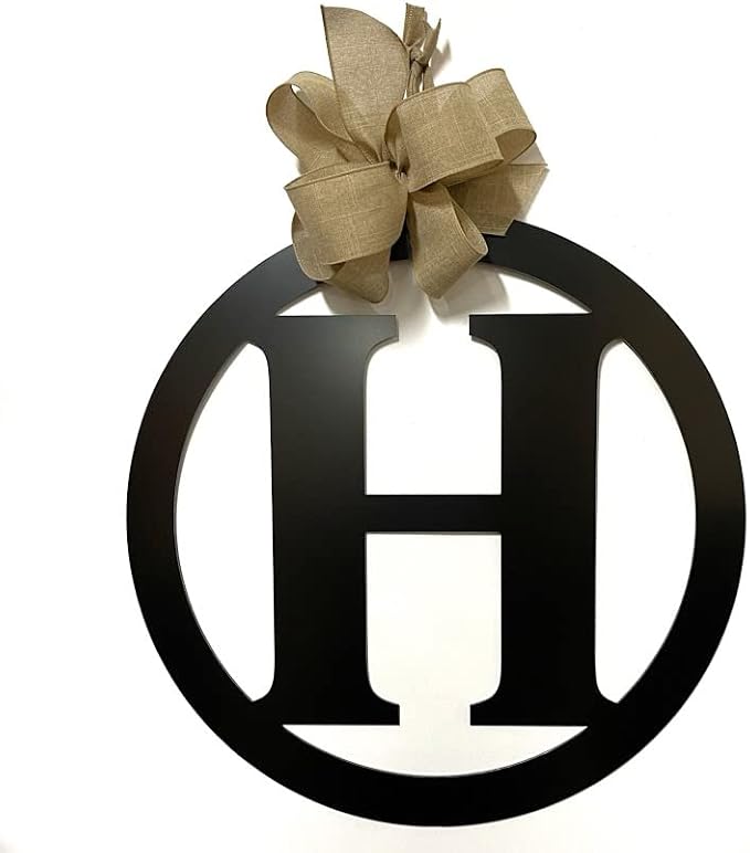 PK Décor Initial Letter Decor for Wall, Metal ACM Initial Sign for Home, 24 inch Block Weatherproof Outdoor Decor, Cursive Letter Circle Monogram Wreath Wedding Gift for Couple