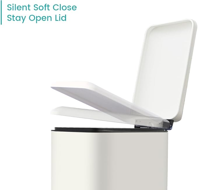 Bathroom Trash Can with Lid, 16.7L/ 4.4 Gallon Trash Can with Removable Inner Bucket, Soft Close lid, Stainless Steel Step Pedal Garbage Can for Bathroom, Kitchen, Home Office, White