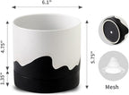 Nihow Ceramic Plant Pot: 6 Inch Planter with Drainage Hole & Saucer for Indoor & Outdoor Plants - Cylinder Round Flower Pot for Succulent/Herbs/Violets - White & Wave Black