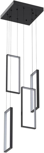 Modern Kitchen Island Dimmable Pendant Light Fixture Black 54W LED Pendant Lights 4 Rings Rectangular Chandelier Staircase Large Chandelier Lobby Living Room Foyer High Ceiling Chandeliers