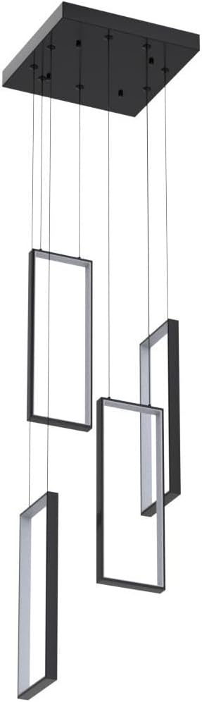 Modern Kitchen Island Dimmable Pendant Light Fixture Black 54W LED Pendant Lights 4 Rings Rectangular Chandelier Staircase Large Chandelier Lobby Living Room Foyer High Ceiling Chandeliers