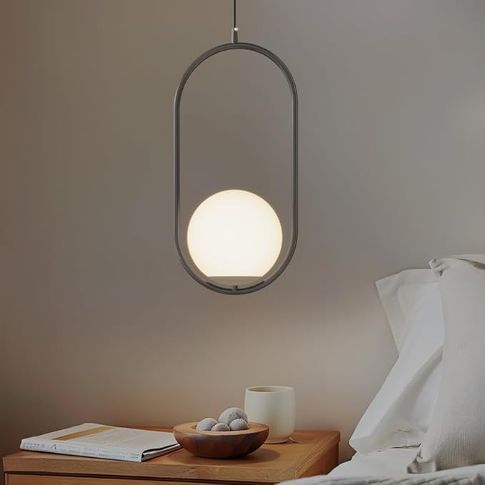 𝗠𝗢𝗗 𝗟𝗜𝗚𝗛𝗧𝗜𝗡𝗚 Jewels & Pearls | Modern Black Pendant Light Fixtures, Hanging Globe Pendant Lights for Kitchen Island Lighting, Dimmable LED Bulb Included, 1 Pack (Black | Warm White | Oval)