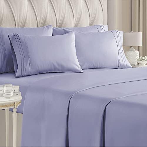 Queen Sheets Set 6 Piece - Includes 4 Pillowcases - Bed Sheets Queen Size - Soft Hotel Luxury Bedding - Cooling, Comfy, Cozy & Breathable - 1 Flat, 1 Fitted & 4 Pillowcases w/ Deep Pockets - Lavender