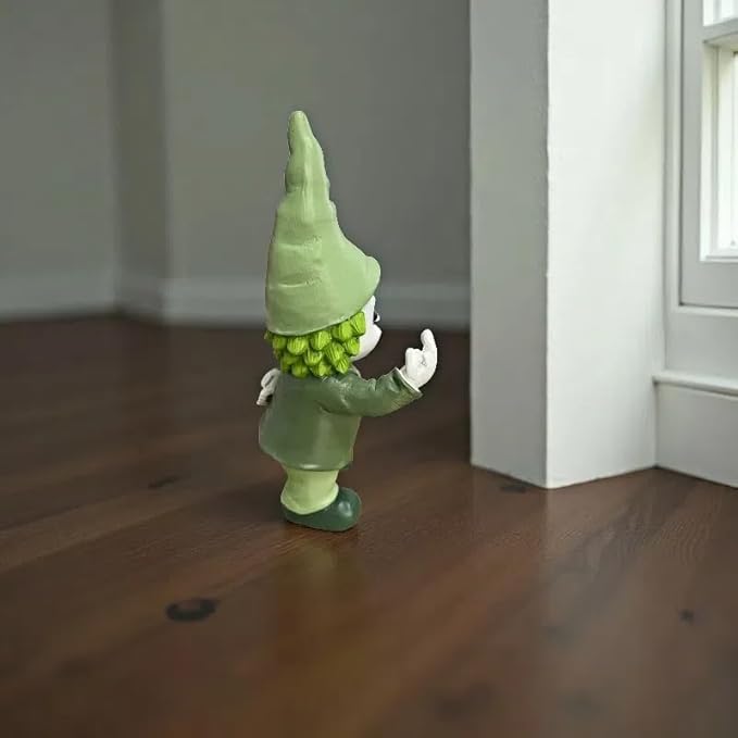Halloween Decor Funny Garden Gnomes, Middle Fidget Gnome Statue Horror Movie Gnome Creepy Outdoor Decor for Haunted House Lawn Table Decoration (5.5in, Green)