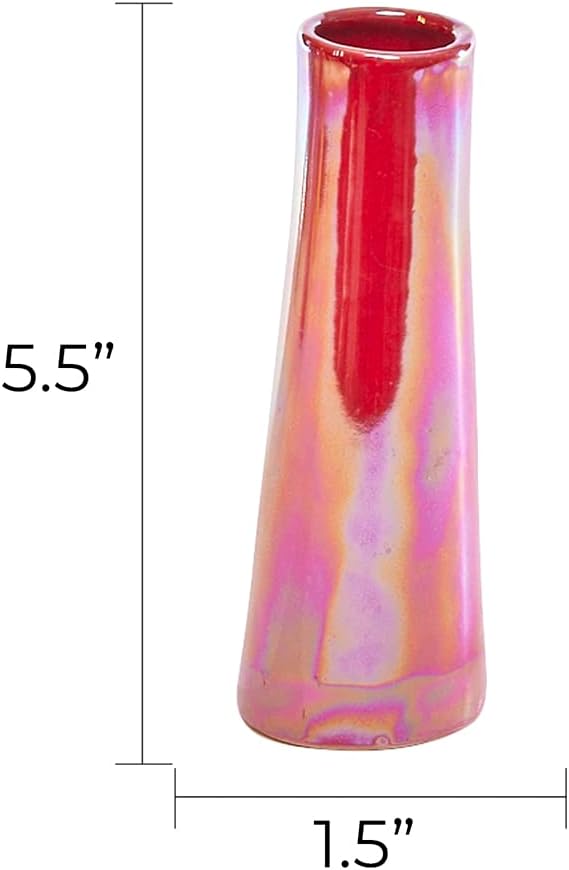 Chive - Set of 6 Galaxy, 1.5" in Wide 5.5" Tall Small Cylinder Ceramic Bud Flower Vase, Unique Single Flower Decorative Floral Vase for Home Decor, Bulk (Ginger Red)