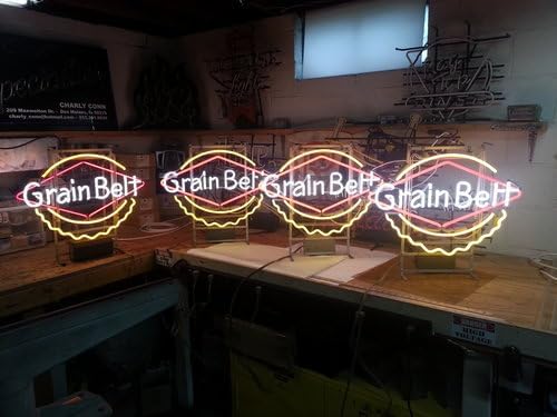 Neon Signs Beer Bar Bar Grain Belt Beer Lamp Sign Glass Neon Signs for Office Hotel Pub Cafe Birthday Party Man Cave Neon Light Art Wall Lights 24 X 20 Inches