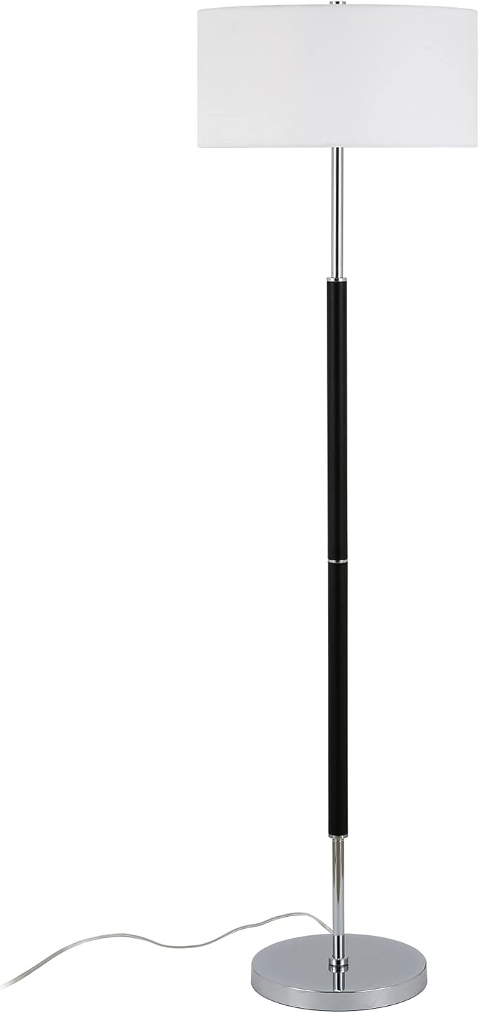 Henn&Hart 2-Light Floor Lamp with Fabric Shade in Matte Black/Polished Nickel/White, Floor Lamp for Home Office, Bedroom, Living Room