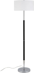 Henn&Hart 2-Light Floor Lamp with Fabric Shade in Matte Black/Polished Nickel/White, Floor Lamp for Home Office, Bedroom, Living Room