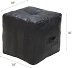 Square Shaped Buffalo Leather Handmade Eco-Friendly Black Pouf - Square Pouf, 18" x 18" x 18", Geometric Pouf, Buffalo Leather Pouf, Recycled Foam with Fibre Fill Stuffed Pouf, Seating Pouf PF25