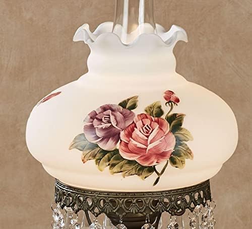 Touch of Class Olivia Jane Hurricane Table Lamp - White - Antique Brass Metal Base, Acrylic Crystal Gems, Glass Scalloped Shade - Vintage Bedroom Aesthetic, Victorian Style Lamps
