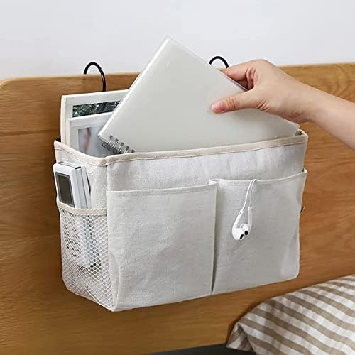 Bedside Caddy Organizer & Bedside Storage Basket Multi-Function Organizer for Bunk, Hospital Beds, Dorm Bed Rails,| Holds Magazines, Books, Glasses, Phone | Space-Saving (White 2 Pack)
