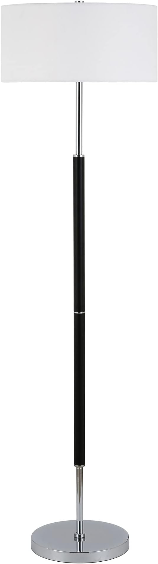 Henn&Hart 2-Light Floor Lamp with Fabric Shade in Matte Black/Polished Nickel/White, Floor Lamp for Home Office, Bedroom, Living Room