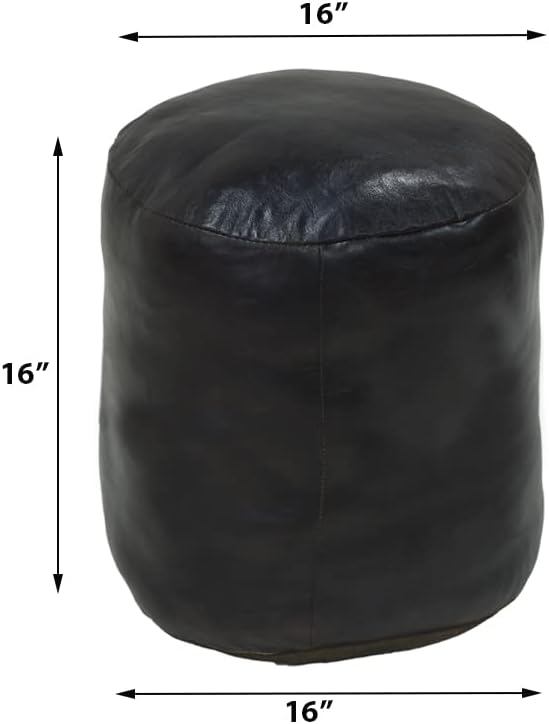 Round Shaped Goat Leather Handmade Eco-Friendly Chocolate Brown Pouf - Round Pouf, 16"x16"x16", Plain Solid Pouf, Goat Leather Pouf, Recycled Foam with Fibre Fill Stuffed Pouf, Seating Pouf PF12