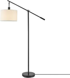 GLOBE Electric 67525 Avellino 66" Floor Lamp, Matte Black, White Linen Shade, Stepless Rotary Dimmer Switch on Socket