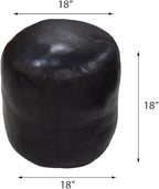 PF12 Goat Leather Handmade Eco-Friendly Black Pouf - Round Shape, 18" x 18" x 18", Plain Solid, Recycled Cotton Filled