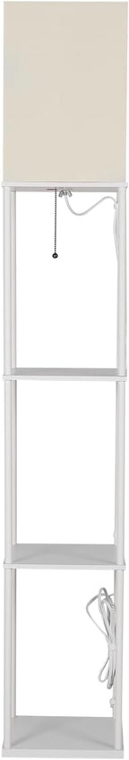 SUNMORY Shelf Floor Lamp with 3-Way Dimmable LED Bulb, Modern Square Standing Lamp with Shelves and White Shade, Corner Display Bookshelf Lamp for Living Room and Bedroom(White)