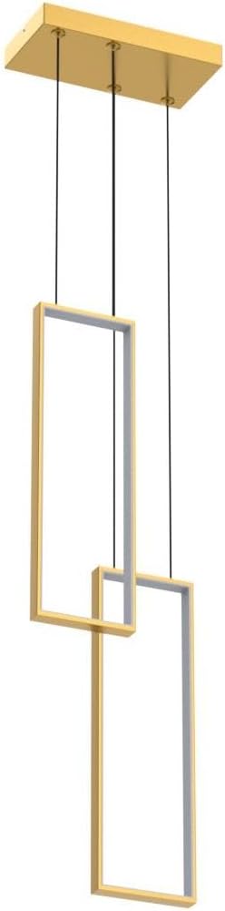 Modern Kitchen Pendant Light Fixture Gold 18W LED Pendant Light 2 Rings Rectangle Chandelier Pendant Lighting for Kitchen Island Living Room Dining Room Bedroom