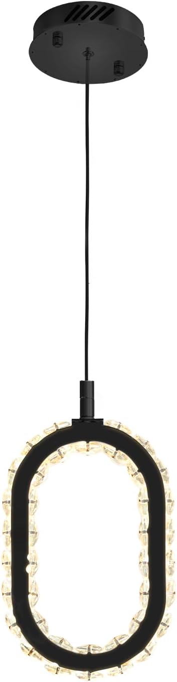 Black 1 Ring Pendant Lights Kitchen Island Single Head Crystal Chandeliers Foyer Entrance Modern LED Dimmable Chandeliers