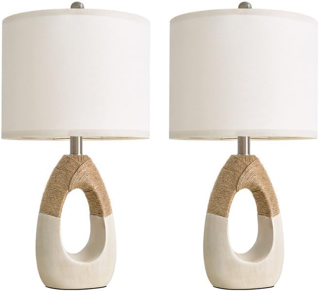 OYEARS 22” Boho Table Lamps for Bedroom Living Room Upgraded Set of 2 Medium Farmhouse Rattan Table Lamps, Rustic Home Decoration Nightstand Bedside Lamp for Office (Not Include Bulbs)