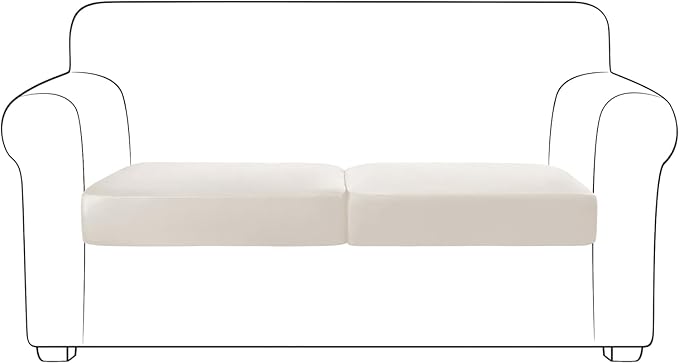 Yates Home PU Leather Couch Sofa Cushion Slipcover Water-Proof Elastic Chair RV Seat Covers Loveseat Slip Cover for Settee Seater Replacement in Living Room（2 Piece Large Sofa Cushion Covers,Ivory