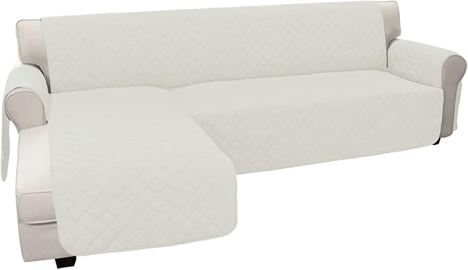 Easy-Going Sofa Slipcover L Shape Sofa Cover Sectional Couch Cover Chaise Cover Reversible Furniture Protector Cover for Pets Kids Children Dog Cat (Small, Ivory/Ivory)