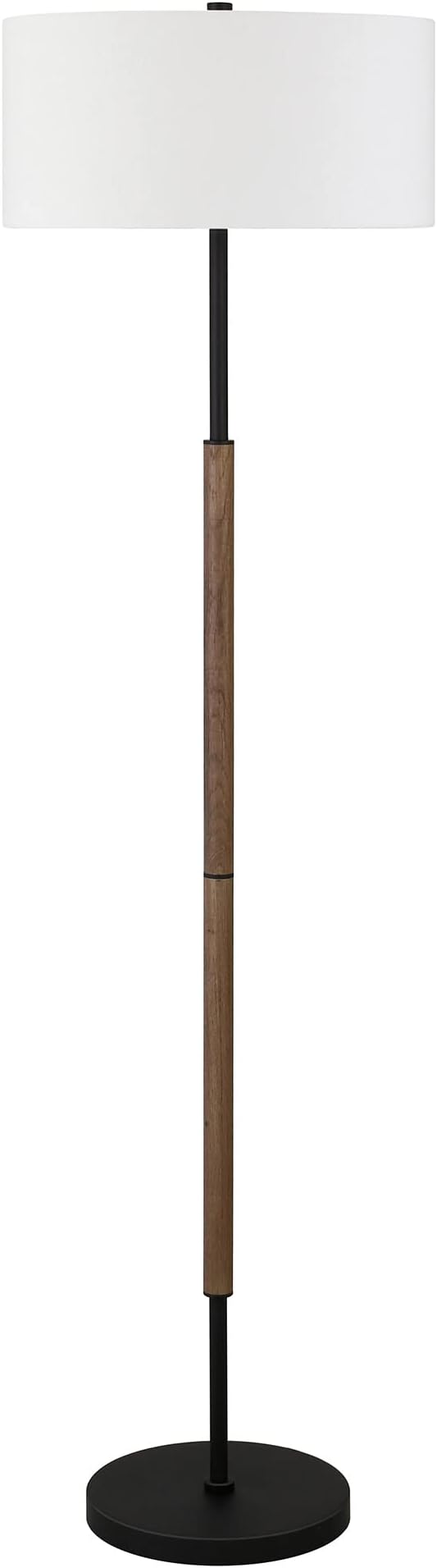 Henn&Hart 2-Light Floor Lamp with Fabric Shade in Blackened Bronze/Rustic Oak/White, Floor Lamp for Home Office, Bedroom, Living Room, 61" Tall