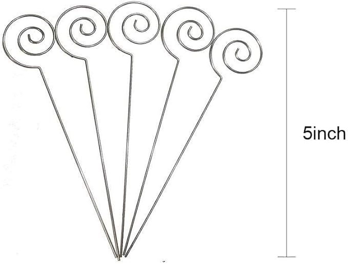 HOHIYA 50pc Floral Card Holder Pick Stick Wire Clip Photo Picture Centperieces Memo Note Clamp Clay Cake Accessories Silver 5 Inch