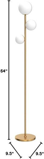 Fiqevs 3 Globe Mid Century Modern Floor Lamp for Living Room, Gold Standing Lamp with Frosted Glass Shade and 3x2700K Warm LED Bulbs, Vintage Retro Tall Lamps for Bedrooms, Office - Antique Brass