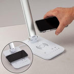 Safco LED Desk Lamp with Built-in Wireless Charging Pad, USB Port, Dimmable, Pivoting Neck, White 1009WH 16"x5"x16.75"