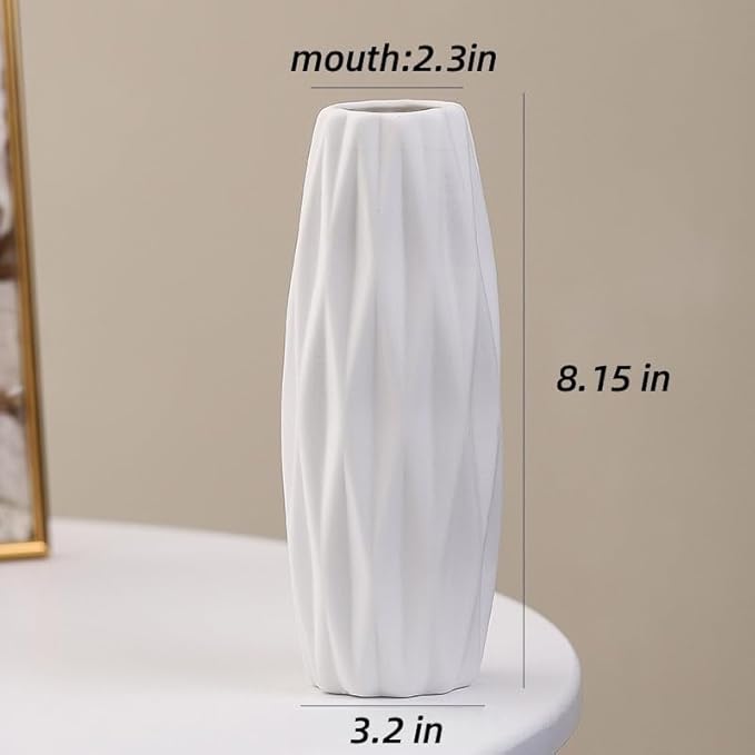 White Ceramic Vases, Table Decor for Living Home,Room,Dining Table, Office Decor.Hydroponic Flowers,Farmhouse Vase for Home Decor,Small Flower Vases,Vase Home Decor, Small Vase of Pampas Decor