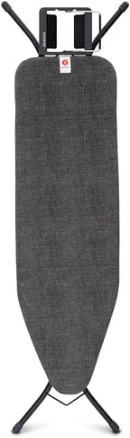 Brabantia Size B Ironing Board (49x15 in) 7 Height Options, Adjustable Steam Iron Rest Holder (Denim Black) Non-Slip Feet, Anti-Collapse Child Locks
