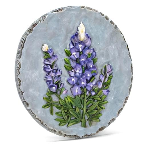 NAT & Jules Floral Colorful Dimensional Indoor Outdoor 12 inch Round Cast Resin Decorative Garden Stepping Stone, Patio, Walkway Sculpture Yard Art, Bluebonnet